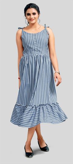 Casual Blue color Dress in Crepe Silk fabric with Printed work : 1845438