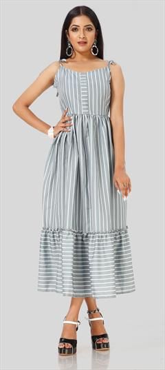 Casual Black and Grey color Dress in Crepe Silk fabric with Printed work : 1845440