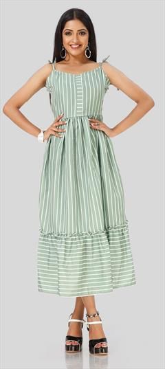 Casual Green color Dress in Crepe Silk fabric with Printed work : 1845443