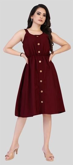 Casual Red and Maroon color Dress in Crepe Silk fabric with Short, Trendy Thread work : 1845457