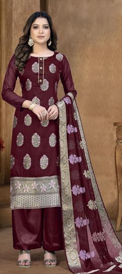 Casual Pink and Majenta color Salwar Kameez in Banarasi Silk fabric with Straight Weaving work : 1845461