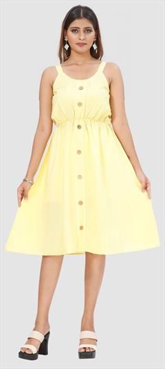 Casual Yellow color Dress in Crepe Silk fabric with Short, Trendy Self work : 1845464