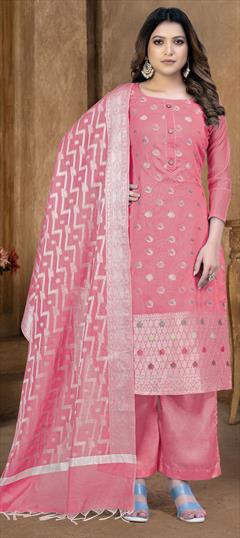 Casual Pink and Majenta color Salwar Kameez in Banarasi Silk fabric with Straight Weaving work : 1845484