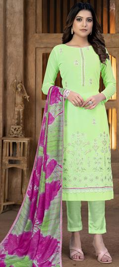 Casual Green color Salwar Kameez in Georgette fabric with Straight Sequence, Thread work : 1845533