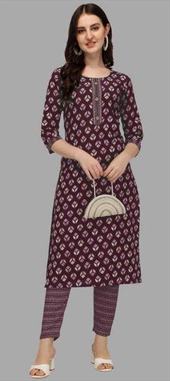 Casual Red and Maroon color Tunic with Bottom in Rayon fabric with Straight Printed work : 1845536