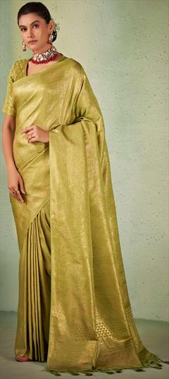 Traditional, Wedding Green color Saree in Kanjeevaram Silk, Silk fabric with South Weaving work : 1845539