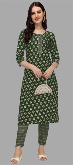 Casual Green color Tunic with Bottom in Rayon fabric with Straight Printed work : 1845541