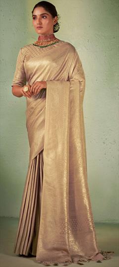 Traditional, Wedding Beige and Brown color Saree in Kanjeevaram Silk, Silk fabric with South Weaving work : 1845553