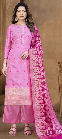 Casual, Festive Pink and Majenta color Salwar Kameez in Banarasi Silk fabric with Palazzo Weaving work : 1845572