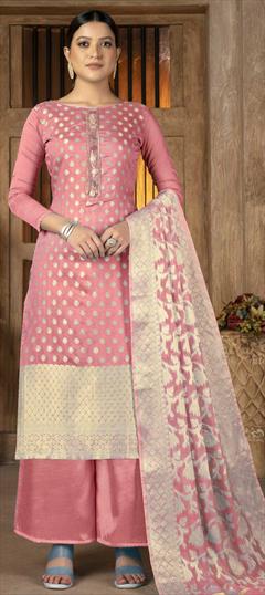 Casual, Festive Pink and Majenta color Salwar Kameez in Banarasi Silk fabric with Palazzo Weaving work : 1845591