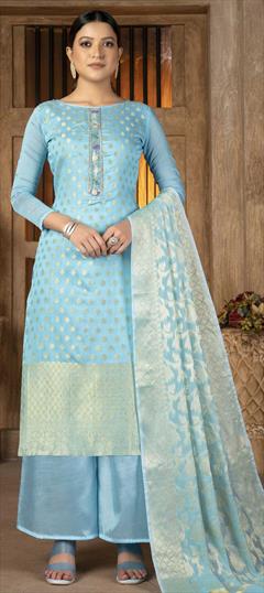 Casual, Festive Blue color Salwar Kameez in Banarasi Silk fabric with Palazzo Weaving work : 1845597