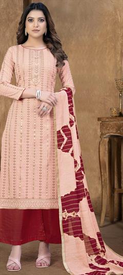Casual Pink and Majenta color Salwar Kameez in Cotton fabric with Palazzo, Straight Gota Patti work : 1845613