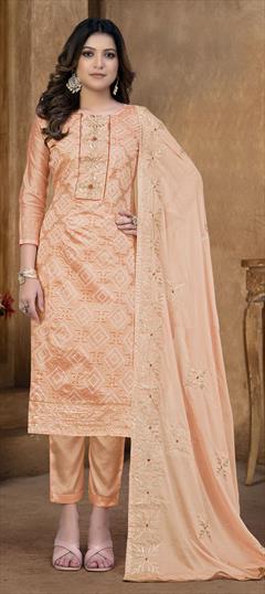Party Wear Pink and Majenta color Salwar Kameez in Cotton fabric with Straight Embroidered work : 1845735