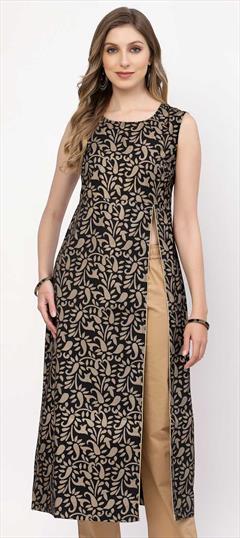 Designer Black and Grey color Kurti in Cotton fabric with Slits Printed work : 1846048
