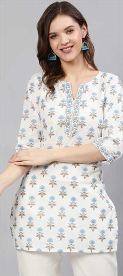 Casual White and Off White color Kurti in Cotton fabric with Long Sleeve, Straight Printed work : 1846100