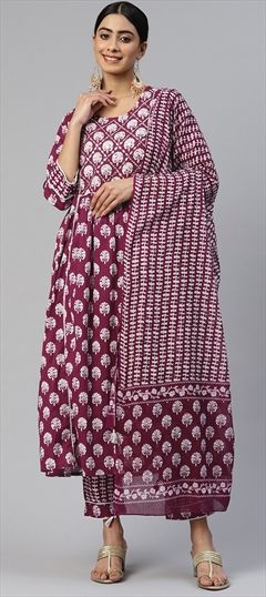 Party Wear Pink and Majenta color Salwar Kameez in Cotton fabric with Straight Printed work : 1846106