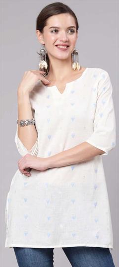 Casual White and Off White color Kurti in Cotton fabric with Long Sleeve, Straight Printed work : 1846110