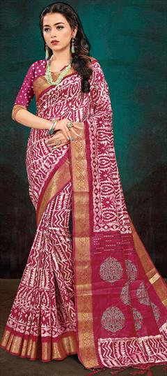 Festive, Traditional Pink and Majenta color Saree in Cotton, Silk fabric with Classic Printed, Weaving work : 1846146
