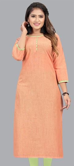 Party Wear Orange color Kurti in Cotton fabric with Straight Printed work : 1846215
