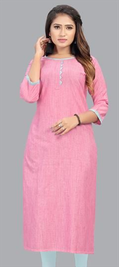 Casual Pink and Majenta color Kurti in Cotton fabric with Straight Printed work : 1846220