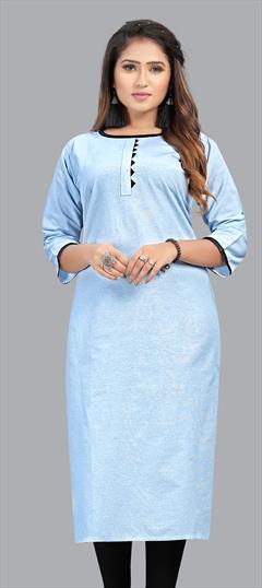 Casual Blue color Kurti in Cotton fabric with Straight Printed work : 1846221