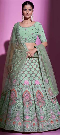 Bridal, Designer, Wedding Green color Lehenga in Georgette fabric with A Line Stone, Thread, Zari work : 1846231