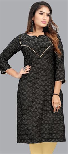 Casual Black and Grey color Kurti in Cotton fabric with Straight Printed work : 1846239
