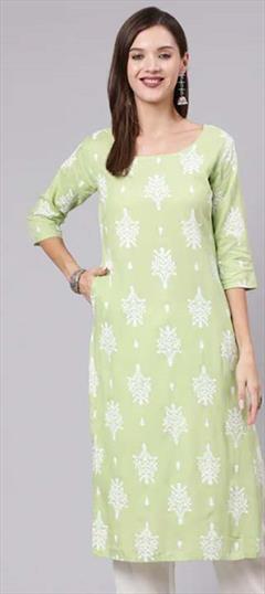 Casual Green color Kurti in Cotton fabric with Straight Printed work : 1846437