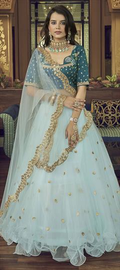Party Wear Blue color Lehenga in Net fabric with A Line Sequence work : 1846474