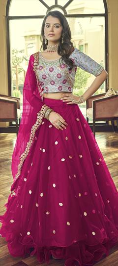 Party Wear Pink and Majenta color Lehenga in Net fabric with A Line Sequence work : 1846487