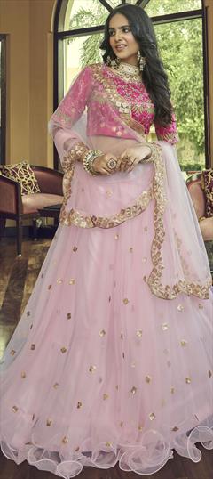 Party Wear Pink and Majenta color Lehenga in Net fabric with A Line Sequence work : 1846492