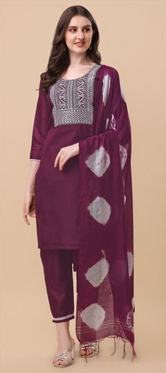 Party Wear Pink and Majenta color Salwar Kameez in Silk fabric with Straight Embroidered work : 1846511