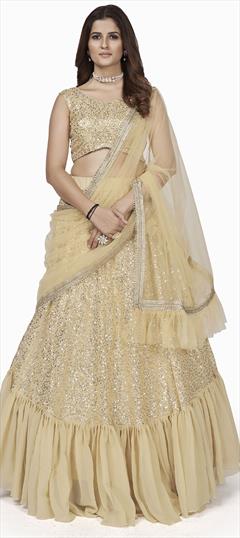 Party Wear White and Off White color Lehenga in Georgette fabric with A Line Sequence work : 1846527