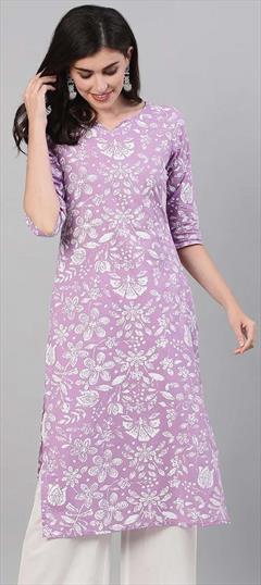 Casual, Festive Purple and Violet color Kurti in Cotton fabric with Straight Printed work : 1846535