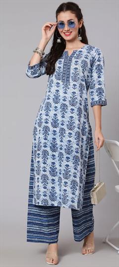 Casual Blue color Salwar Kameez in Cotton fabric with Printed work : 1846596