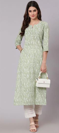 Casual Green color Salwar Kameez in Cotton fabric with Printed work : 1846598