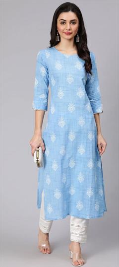 Casual Blue color Salwar Kameez in Cotton fabric with Printed work : 1846599