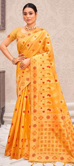 Traditional Yellow color Saree in Art Silk, Silk fabric with South Weaving work : 1846691