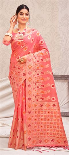 Traditional Pink and Majenta color Saree in Art Silk, Silk fabric with South Weaving work : 1846693