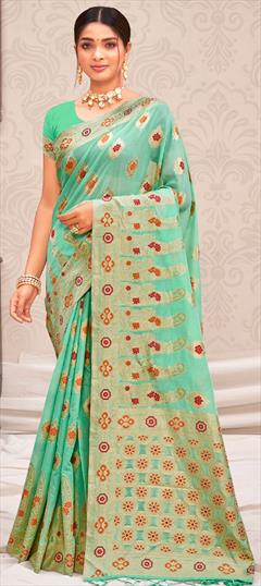 Traditional Blue color Saree in Art Silk, Silk fabric with South Weaving work : 1846704