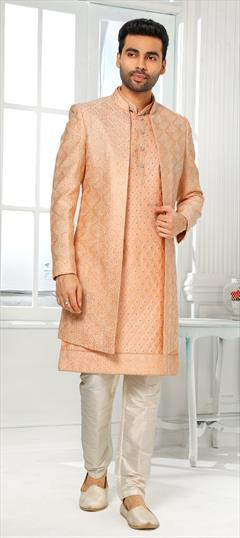 Pink and Majenta color Kurta Pyjama with Jacket in Art Silk fabric with Embroidered, Resham, Thread work : 1846888
