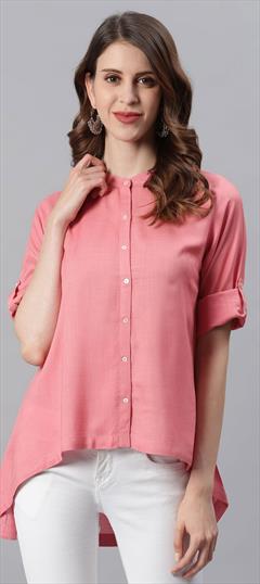 Casual Pink and Majenta color Kurti in Rayon fabric with Asymmetrical, Long Sleeve Thread work : 1846920