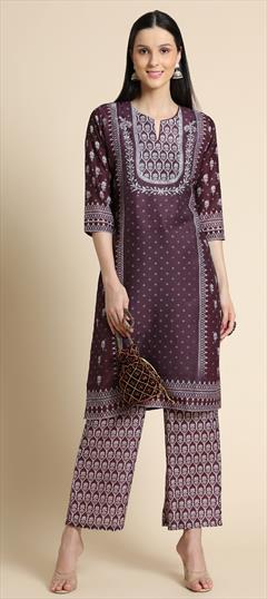 Designer, Party Wear Purple and Violet color Tunic with Bottom in Viscose fabric with Straight Printed work : 1846942