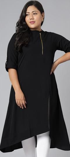 Casual Black and Grey color Kurti in Crepe Silk fabric with A Line, Long Sleeve Thread work : 1846956