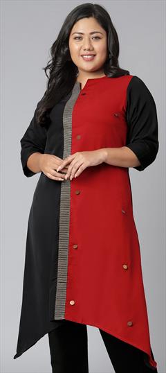 Casual Black and Grey, Red and Maroon color Kurti in Crepe Silk fabric with Asymmetrical, Long Sleeve Thread work : 1846957
