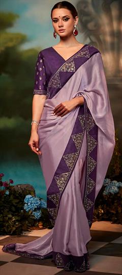 Traditional, Wedding Purple and Violet color Saree in Banarasi Silk, Silk fabric with South Border work : 1847070