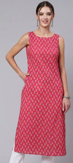 Casual Pink and Majenta color Kurti in Cotton fabric with Straight Printed work : 1847109