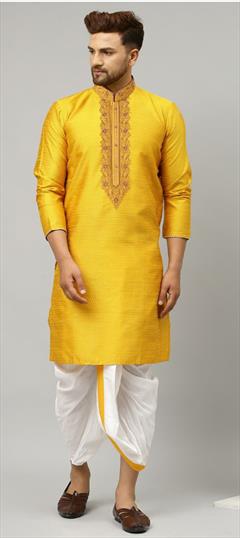 Yellow color Dhoti Kurta in Dupion Silk fabric with Embroidered work : 1847449