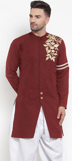 Red and Maroon color Kurta in Blended, Cotton fabric with Embroidered work : 1847495