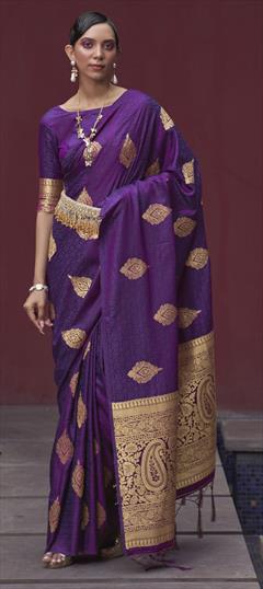 Festive, Traditional Purple and Violet color Saree in Naylon Silk fabric with South Weaving, Zari work : 1847879